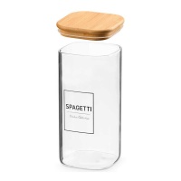 Pote de 2,1 L de borossilicato com tampa de bambu Spagetti