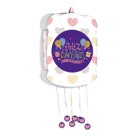 Piñata de Feliz Aniversário com corações 50 x 35 cm
