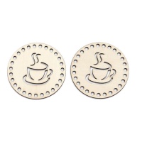 Estatuetas circulares de madeira com chávena de café 9 cm - 2 unid.