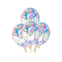 Balões de látex com tiras de confettis 30 cm - Folat - 4 pcs.