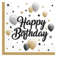 Happy Birthday Guardanapos dourados com balões 16,5 x 16,5 cm - 20 unid.