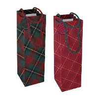 Saco de vinho de 33 x 12 x 10 cm em xadrez natalino - 1 unidade
