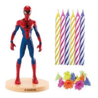 Conjunto de bolo com figuras do Homem-Aranha e velas - Dekora
