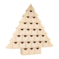 Calendário do advento em forma de árvore em madeira com gavetas 45 x 43,5 x 6,5 cm