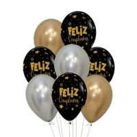 Balões de látex biodegradáveis sortidos Feliz Cumpleaños stars 30 cm - Sempertex - 8 unidades