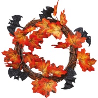 Grinalda decorativa de folhas e morcegos de 30 cm
