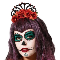 Diadema de Catrina com Rosas Vermelhas