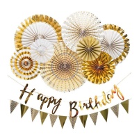 Kit de Happy Birthday dourado - Monkey Business - 10 unidades