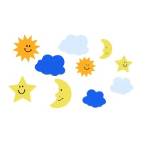 Sóis, luas, estrelas e nuvens - Innspiro - 60 peças.