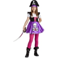 Fato pirata roxo com caveira para raparigas