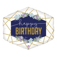 Balão Happy Birthday azul marinho e dourado 76cm - Grabo