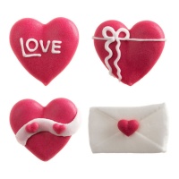 Figuras de açúcar de corações e envelopes - 48 pcs.