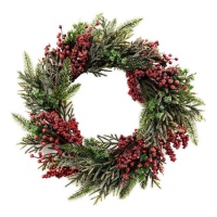 Grinalda de Natal com bagas vermelhas 60 x 10 cm