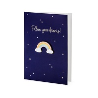 Cartão de felicitações Follow your dreams com pin do arco-íris