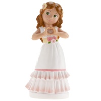 Figura para bolo da menina da Minha Primeira Comunhão com vestido de folhos 16 cm