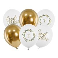 Balões de látex da Primeira Comunhão God Bless de 30 cm - PartyDeco - 6 unidades