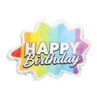 Piñata arco-íris 3D Happy Birthday 39 x 28 cm