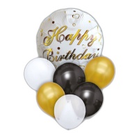Bouquet Feliz Aniversário em preto e dourado - 7 unidades