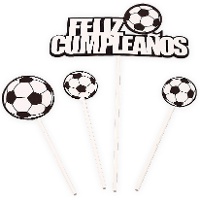 Topper para bolo de Futebol feliz aniversário bolas - 4 unidades