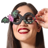 Óculos de Halloween com purpurina preta