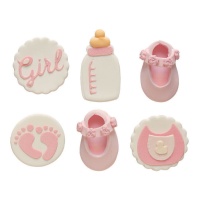 Figuras de açúcar para chá de bebê menina - Decora - 6 unidades