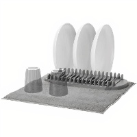 Escorredor de pratos oval 40 x 17,5 x 3,5 cm, cinza, com pano