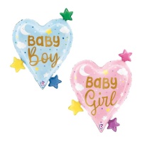Balão cardíaco com mensagem de bebé e estrelas 52 x 62 cm - Grabo