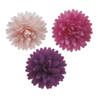 Bolachas com flores de pompom 4,5 cm - Dekora - 12 unidades