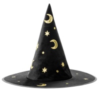 Chapéu de bruxa preto com bordado brilhante para crianças - 42 cm