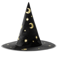 Chapéu de bruxa preto com bordado brilhante para criança - 42 cm