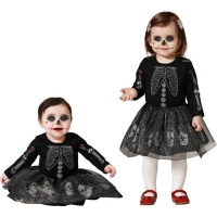 Roupa de esqueleto Catrina preta para bebé menina