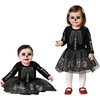Fato de Esqueleto Catrina Preto para Bebé Menina