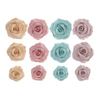 Figuras de açúcar de rosas em tons pastel - Dekora - 12 unidades