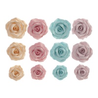 Figuras de açúcar de rosas em tons pastel - Dekora - 12 unidades