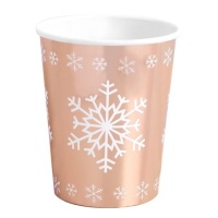 Copos de 270 ml em ouro rosa metalizado com flocos de neve - 6 unid.