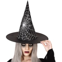 Chapéu de bruxa com teia de aranha branca - 50 cm