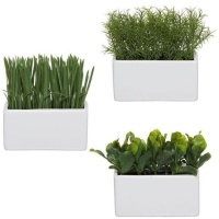 Planta artificial com vaso rectangular branco variado 15 x 14 cm