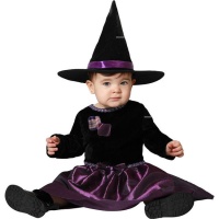 Fato de bruxa roxo com remendos para bebé menina