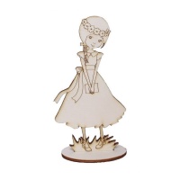 Estatueta de madeira de menina com coroa de comunhão 22,5 x 11,7 cm - Artis decor