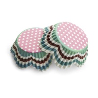 Cápsulas para cupcakes com bordas recortadas em bolinhas e riscas - Pastkolor - 50 unid.