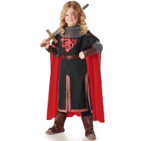 Fantasia de cavaleiro medieval preto e vermelho infantil