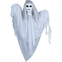 Pingente de mulher fantasma de 1,20 m de comprimento com boca cosida, luz, som e movimento