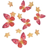 Hóstias de mini flores e borboletas laranja e rosa - 30 unidades
