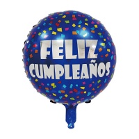 Balão Feliz Aniversário com decoração de confettis 45 cm