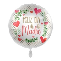 Happy Mother's Day balão branco redondo com corações 43 cm