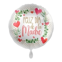 Balão branco redondo Feliz Dia da Mãe com corações 43 cm