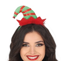 Diadema de gorro de elfo com listras vermelhas e verdes