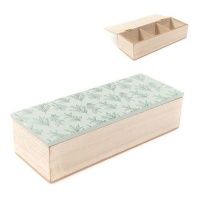 Caixa de chá de flores verdes - 3 compartimentos