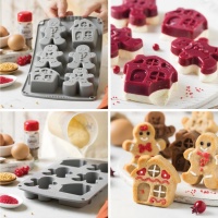 Molde de silicone para bonecos de gengibre e casas de gengibre 30 x 17 cm - Decorar - 6 cavidades