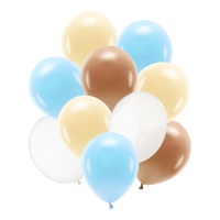 Balões de látex de 27 a 30 cm castanhos e azuis - 10 unid.
